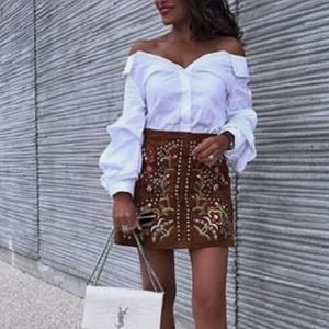 Zara Leather NWOT Mini Skirt Embellished b1